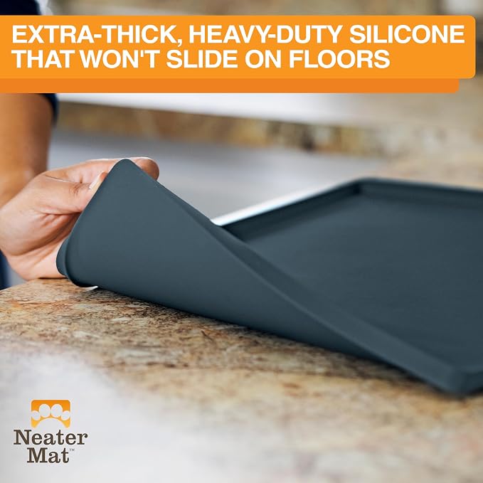 Neater Pet Brands Neater Mat Pet Mats for Food and Water, Cat & Dog Bowl Mat Waterproof Silicone, Feeding Tray, Dog Food Mats for Floors, Placemat w/Raised Edge for Under Bowls, 16” x 10”, Slate Blue - Image 4