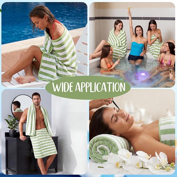 SmoothNovelty 16 Pack Microfiber Bath Towels Bulk 27'' x 60'' Oversized Size Bath Towel Highly Absorbent Extra Large Soft Drying for Beach Shower Summer Salon Sport Gym Party (Stripe,Green) - Image 7