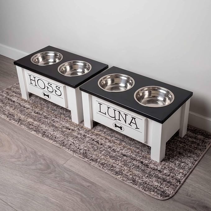 Elevated Dog Bowls, Personalized Raised Dog Bowl Stand for Medium Dogs | Farmhouse Style, Elevated Wood Stand, Storage Container, Stainless Steel Bowls, Raised Anti-Slip Feeder, Made in USA - Image 5