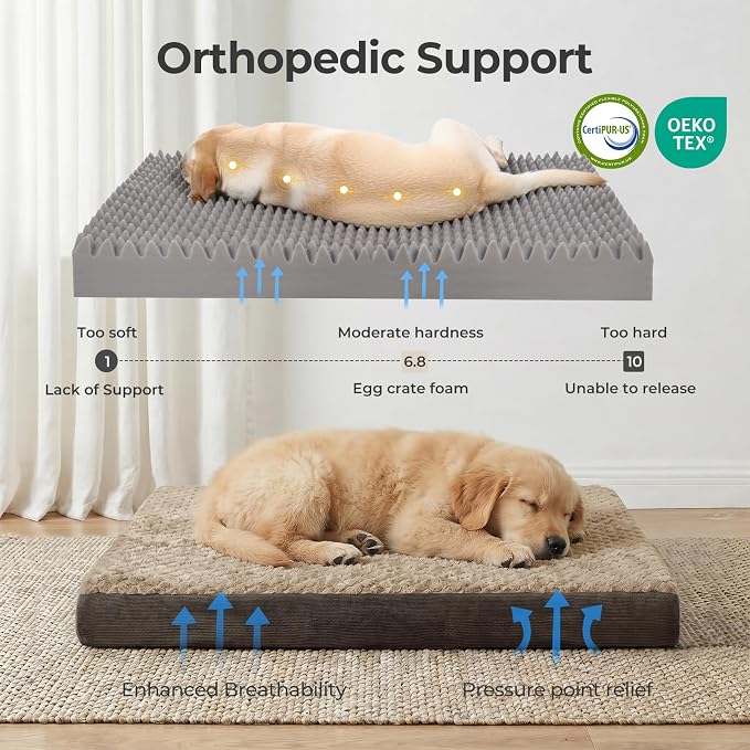 37" Indestructible Dog Bed for Large Dogs – Chew-Proof Pet Mat with Double-Sided Plush & Waterproof Liner, Tough Crate Mat with Egg-Crate Foam Support, Indoor & Outdoor Use, Brown - Image 8