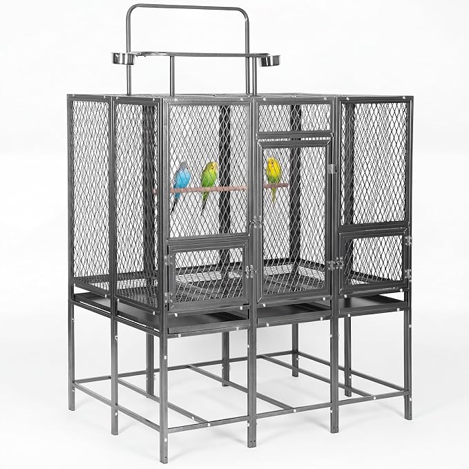44" Carbon Steel Bird Flight Cage Detachable Playtop Indoor Outdoor | Heavy Duty Carbon Steel Flight Cage for Cockatiels, Parakeets, Conures & Lovebirds (Indoor & Outdoor Use) by WALNEST
