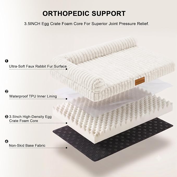 Orthopedic Calming Large Dog Bed Pet Sofa Bed 36''X24'' Ivory | 2-Sided Pet Couch Large Sized Dog, Soft Egg-Crate Foam Dog Mat, Waterproof Removable Washable Cover, Nonskid Bottom Cat Bed - Image 6