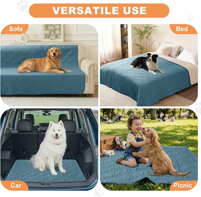 Dog Bed Cover Pet Blanket, Gray Blue+Apricote, 42"x50" | 100% Waterproof, 7-Layer Reversible, Washable, For Sofa Couch Furniture Car - Image 4