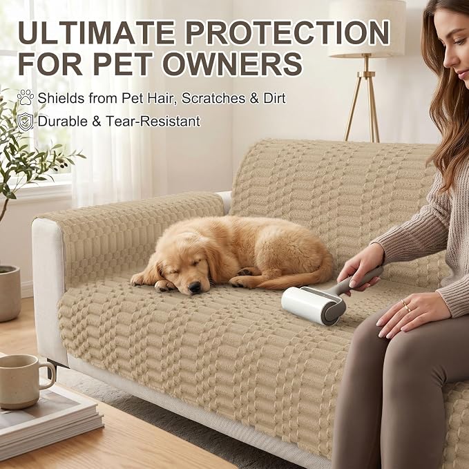 Smiry Waterproof Couch Covers for Dogs Washable, Non Slip Pet Sofa Cover | Plush Scratch Resistant Flannel Furniture Protector for Dogs, Khaki, 36" x 94.5" - Image 6
