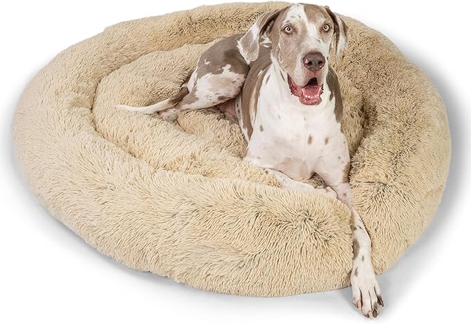 Best Friends by Sheri The Original Calming Donut Dog Bed – Washable Plush Pet Bed for XXL Breeds up to 210 lbs, Shag Faux Fur, Taupe, XXL (54" x 54") by BestFriendsbySheri
