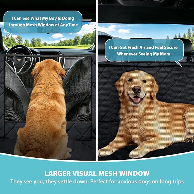 Truck Dog Seat Cover for Pickup Back Seat | Mesh Window & Seat Belt | 100% Waterproof Dog Hammock for Car Safe Travel with Side Door Protectors | Non-Slip, Scratchproof Pet Rear Seat Cover - Image 2