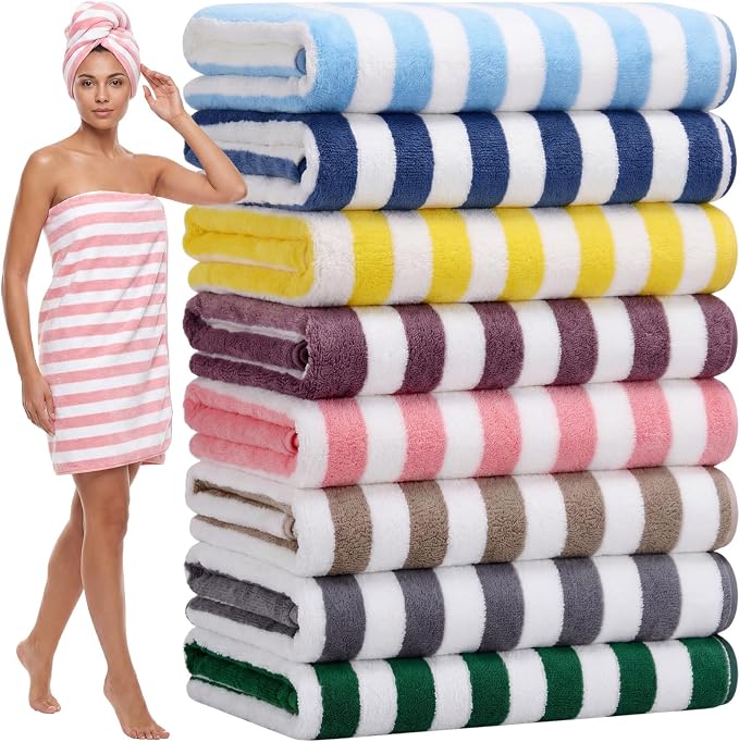 SmoothNovelty 8 Pack Microfiber Bath Towels Bulk 27'' x 60'' Oversized Bath Towel Highly Absorbent Extra Large Shower Sheets Soft Drying for Beach Pool Bathroom Salon Party(Wide Stripe,Bright) by SmoothNovelty