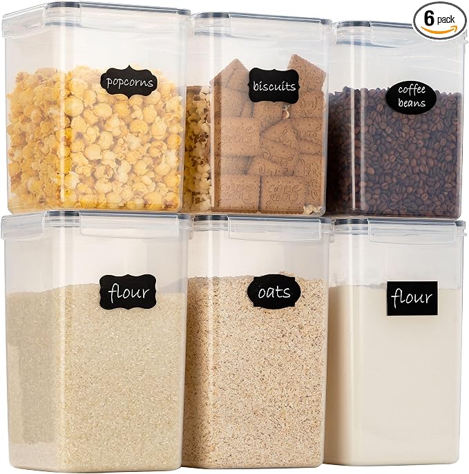Chef's Path Large Airtight Food Storage Containers with Lids, Pack of 6, 3pcs 6.5L and 3pcs 5.2L, Kitchen and Pantry Canisters for Sugar, Flour, and Baking Supplies - Transparent by ChefsPath