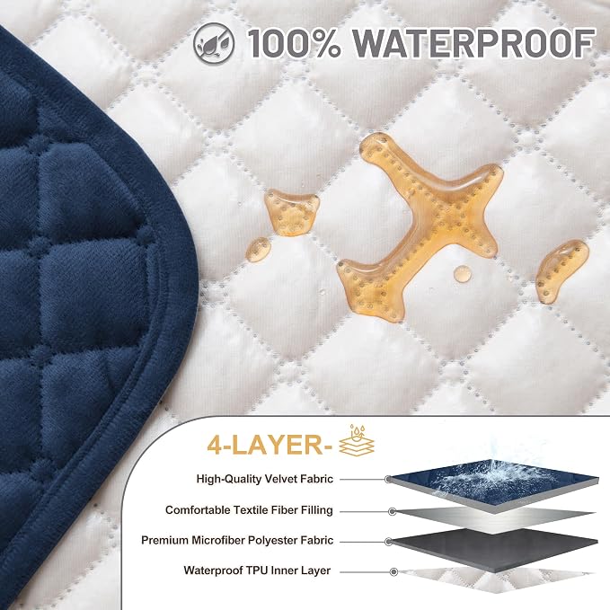 Sectional Couch Covers for Dogs 100% Waterproof Corner L Shaped Sofa Cover Pet Friendly Velvet Washable Anti Slip L Shape Modular Sofa Slipcover Protector with Pockets (Navy Blue, Small) - Image 3