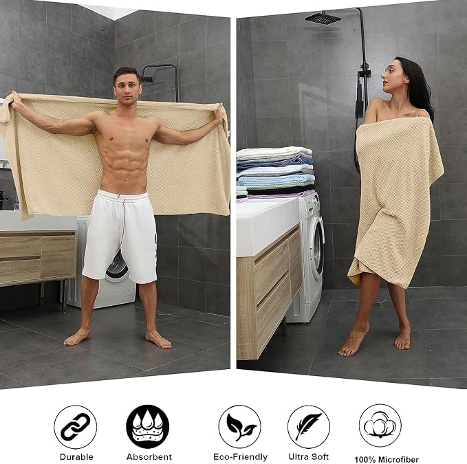 8-Piece Bath Towel Set, 2 Extra Large Bath Towel Sheets, 2 Hand Towels and 4 Washcloths - Highly Absorbent Quick Dry Microfiber,Ultra Soft Towel Set for Bathroom, Waffle Weave, Pack of 8 (Camel) - Image 5