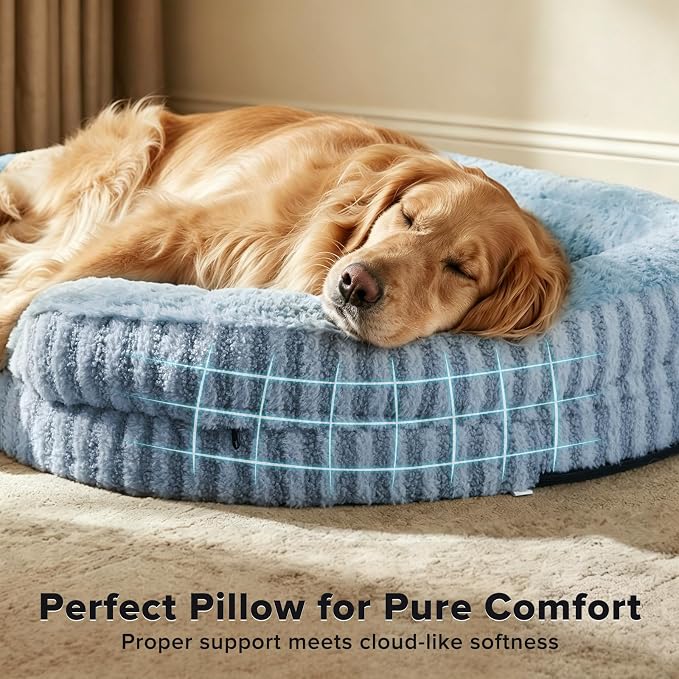 MIXJOY Orthopedic Dog Beds Large Sized Dog,Large Washable Dog Bed Waterproof Oval Dogs Bed with Removable Cover,Egg-Crate Foam Big Pet Bed Couch Sofa with Bolster Sides,Non-Slip Bottom,L 35"X25",Blue - Image 3