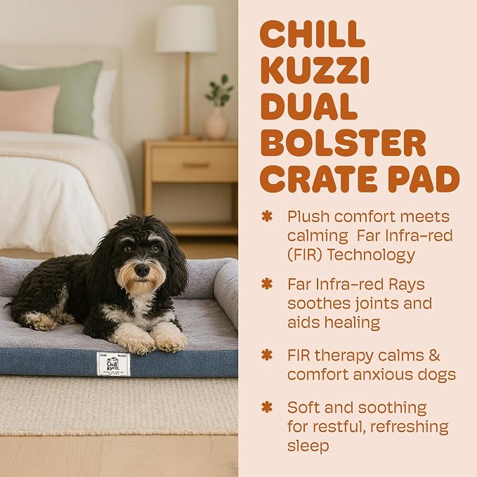 Dog Gone Smart Chill Kuzzi Dual Bolster Crate Pad - Washable Dog Bed Infused with Far Infrared Rays (FIR) - Supportive Plush Cushion for Crates, Travel, and Recovery - Slate Grey, Large 22 x 35 Inches - Image 6