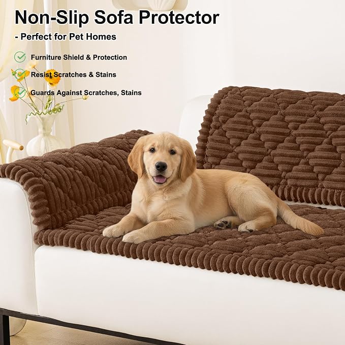 Smiry Couch Cover for Dogs Washable, Non Slip Fuzzy Pet Sofa Protector | Soft Thick Furniture Cover for Sofa, Loveseat and Sectional, Scratch & Pet Hair Resistant (Chocolate, 35.4" x 82.7") - Image 10