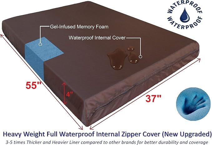 Dogbed4less XXL Waterproof Orthopedic Premium Memory Foam Dog Bed for Large Dogs, Washable Suede Cover and Extra Replacement Case, 55X37X4 Inch, Brown - Image 2