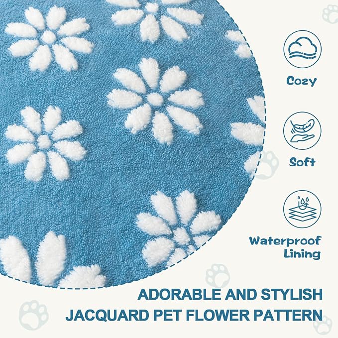 Waterproof Blanket for Dog Cat or Adult, Cute 3D Textured Flower Dog Blanket for Bed Couch Sofa, Soft Liquid Pee Proof Pet Furniture Protector, 60"x80", Blue - Image 5