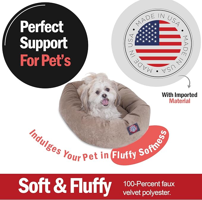 Majestic Pet 24 Inch Micro Velvet Calming Dog Bed Washable – Cozy Soft Round Dog Bed with Spine for Head Support - Fluffy Donut Puppy Mat 24x19x7 (inch) Small - Pearl (2025) - Image 2