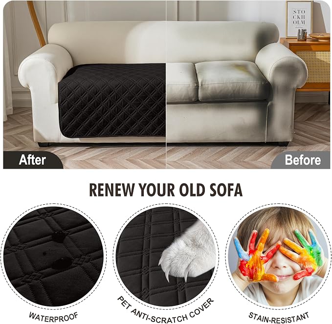 Genina Waterproof Couch Cover, Washable Anti-Slip 67 inch Sofa Covers with 3 Cushions, Sectional Couch Covers for Pets Friendly, Sofa Slipcovers for Dogs Cats, (67inch/Black) - Image 4