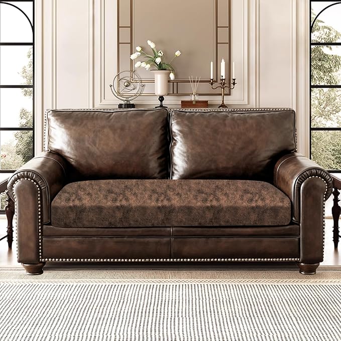ANARACHON Leather Look Couch Cushion Covers Sofa Seat Slipcovers Sets Couches Furniture Protector for Sectional Armchair Loveseat Pets Kids Stretch Spandex Fabric (1 Cushion Loveseat, Dark Brown) - Image 8