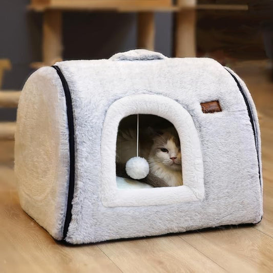 cat Bed cave-cat beds for Indoor Cats,Soft and Comfortable,Cute cat House,with Removable Washable Cushioned Pillow,Enclosed cat Bed,Kitty pet hut、Hideaway,Small Dog Tent,Grey by Unknown