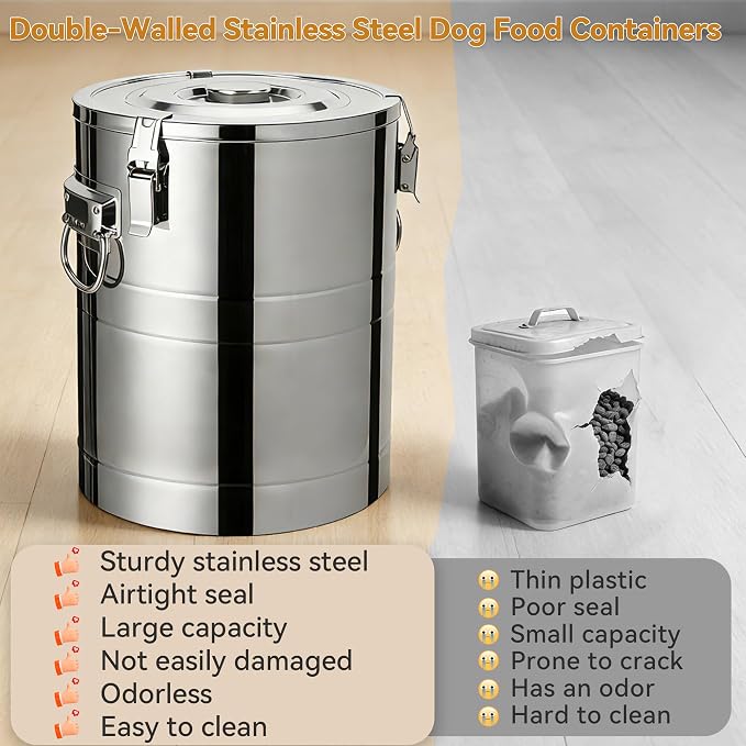 Newget 40 Lbs Stainless Steel Dog Food Storage Container, Large Airtight Pet Food Storage Bin with Lid to Keep Fresh, Metal Container with Scoop for Dog, Cat, Bird Seed, Rice, Grain & Kitchen Pantry - Image 3