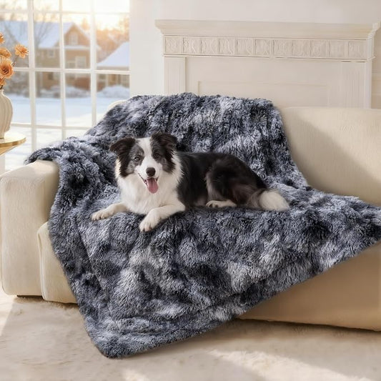 Luciphia Large Waterproof Dog Blanket for Pet Washable Liquid Proof Bed Intimacy Protection Shaggy Plush Calming Long Faux Fur Couch Cover Calming Cat Throw Blankets, Tie-dye Grey, 50" x 60" by luciphia