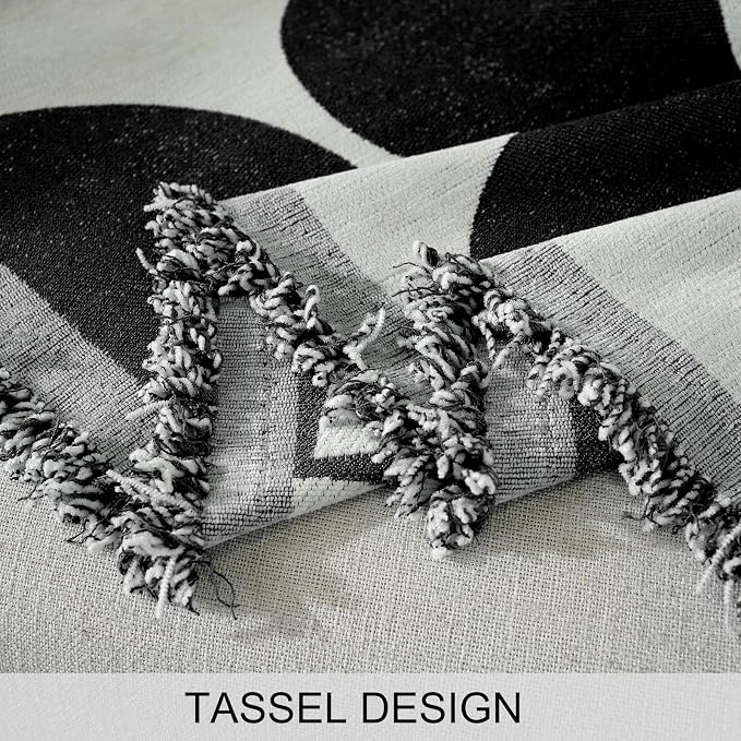 Couch Cover for Sofa, Boho Sofa Cover Washable Couch Cover for Dogs, Pet Sofa Cover for 3-Cushion Couches with Tassel Furniture Protector Cover,71" x 134",Black & White-Half-Round-2 - Image 5