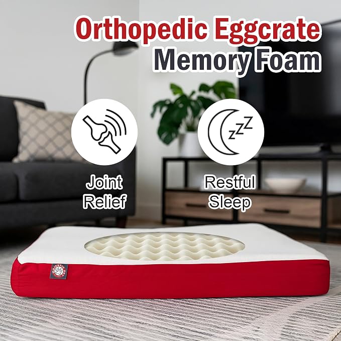 Majestic Pet 34x24x3 Inch Red Orthopedic Memory Foam Rectangle Dog Bed – Medium Size Crate Dog Bed for Dogs with Joint Pain, Arthritis – Durable Pet Mattress with Egg Crate Foam, Washable Cover - Image 2