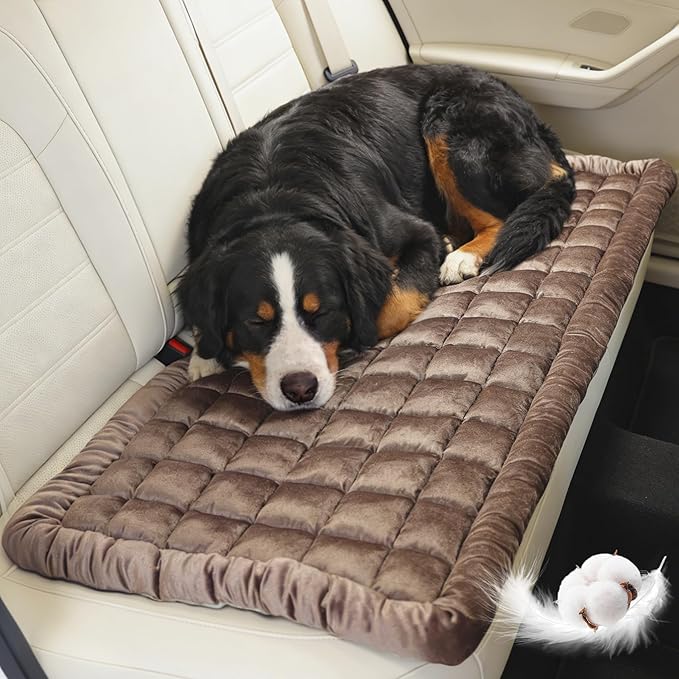 Dog Car Seat Cover for Back Seat,Pink Flannel Pet Bed Mat, Non-Slip Waterproof Bottom, Washable Dog Bed & Seat Protector for Cars SUVs Trucks, Fits Backseat Extenders, 59.1 x 23 Inches by ZHAOGIEBOND