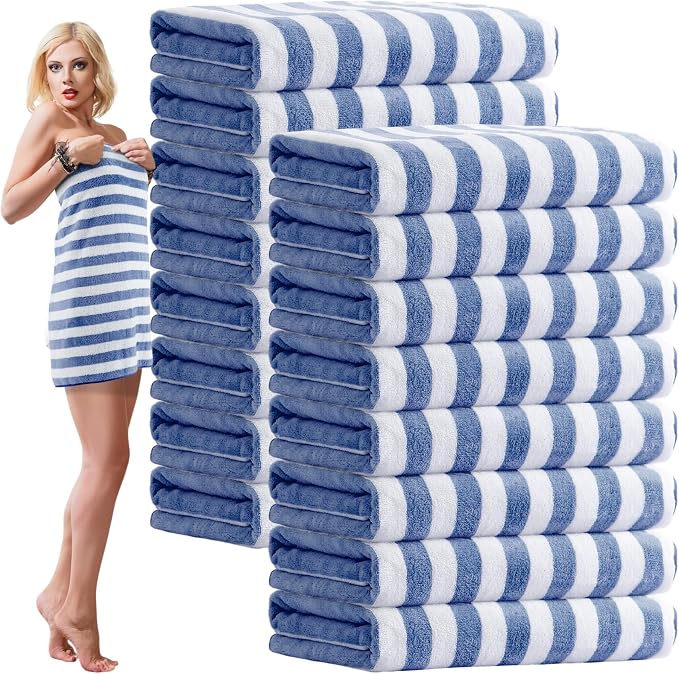 SmoothNovelty 16 Pack Microfiber Bath Towels Bulk 27'' x 60'' Oversized Size Bath Towel Highly Absorbent Extra Large Soft Drying for Beach Shower Summer Salon Sport Gym Party (Stripes,Haze Blue) by SmoothNovelty