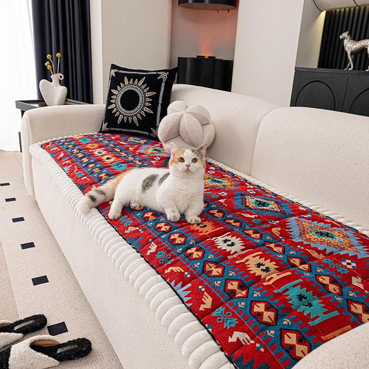 VClife Boho Eclectic Textured Sofa Cover, Ethnic Retro Dog Couch Cushion Cover for 3-4 Cushion Couch Sofa, Plush Soft Anti Slip and Washable Couch Cover for Sectional L Shape Sofa by VCLIFE