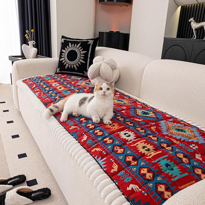 VClife Boho Eclectic Textured Sofa Cover, Ethnic Retro Dog Couch Cushion Cover for 2 Cushion Couch Sofa, Plush Soft Anti Slip and Washable Couch Cover for Sectional L Shape Sofa by VCLIFE