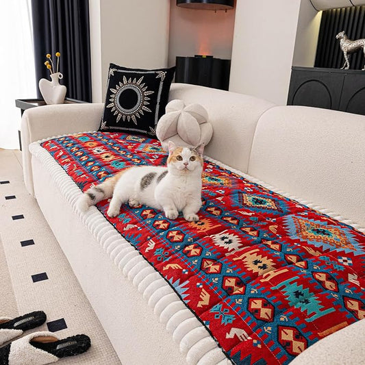 VClife Boho Eclectic Textured Sofa Cover, Ethnic Retro Dog Couch Cushion Cover for 2 Cushion Couch Sofa, Plush Soft Anti Slip and Washable Couch Cover for Sectional L Shape Sofa by VCLIFE