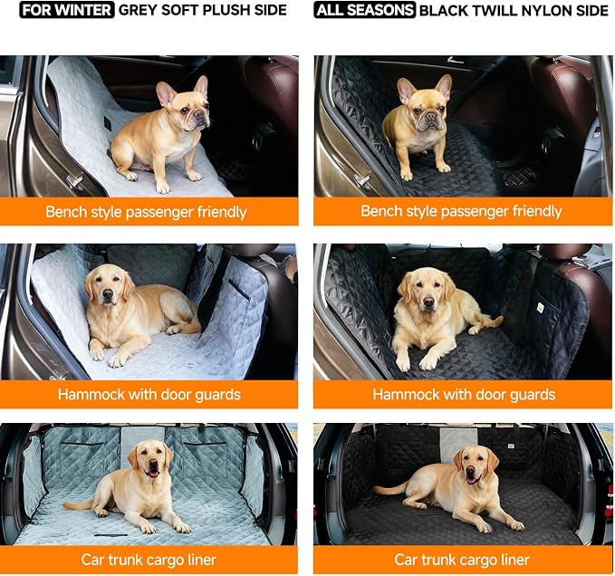 PETTALK Deluxe 2 Sided Dog Car Cover for Back Seat,Waterproof Protector | 2 Sided for Double Comfort 4 Seasons,Durable Heavy Duty,Anti Scratch,Non-Slip,Odorless,Cars SUVs Truck,Dog Seat Belt Included - Image 3