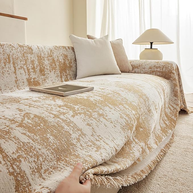 ROOMLIFE Boho Couch Covers for Sofa Washable for 3 Cushion Couch, Chenille | Furniture Protector Sofa Couch Cover for Dogs, Soft Breathable Sofa Slipcover, Couch Throw Blankets with Tassels 71''X134'' - Image 3