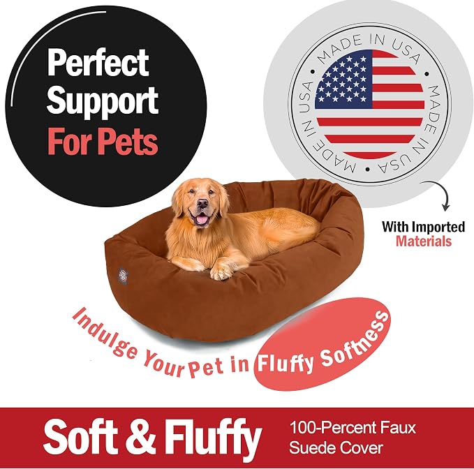 Majestic Pet 40 Inch Suede Calming Dog Bed Washable – Cozy Soft Round Dog Bed with Spine Support for Dogs to Rest Their Head - Fluffy Donut Dog Bed 40x29x9 (Inch) - Round Pet Bed Large – Rust (2025) - Image 2