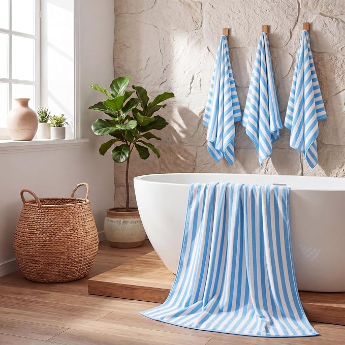 SmoothNovelty 12 Pack Microfiber Bath Towels Bulk 30'' x 70'' Oversized Beach Towel Extra Large Big Shower Body Sheet Highly Absorbent Soft Drying for Pool Bathroom Salon Hotel Party(Sky Blue) - Image 5