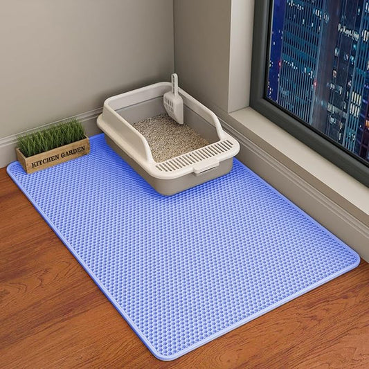HCY&WLD Cat Litter Mat, Honeycomb Double Layer Cat Litter Trapping Mat, Waterproof Urine Proof Non-Slip, Scatter Control, Less Waste, Easier to Clean (Blue, 35" X 24") by HCY%26WLD