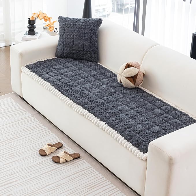 DREAMINGO Couch Cover for Dogs Washable - Fuzzy Sofa Covers Pet Friendly 27.6"x82.7", Soft Non Slip Pet Couch Cushion Protector Dog Bed Mat in Dark Grey by DREAMINGO