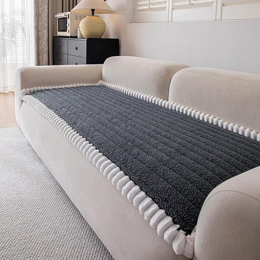 DREAMINGO Non Slip Couch Cover for Dogs Fuzzy Pet Sofa Covers Washable Thick Plush Sofa Slipcover Striped Texture Dark Grey Cushion Protector Dog Cat Bed Mat 27.6x82.7 Inch by DREAMINGO