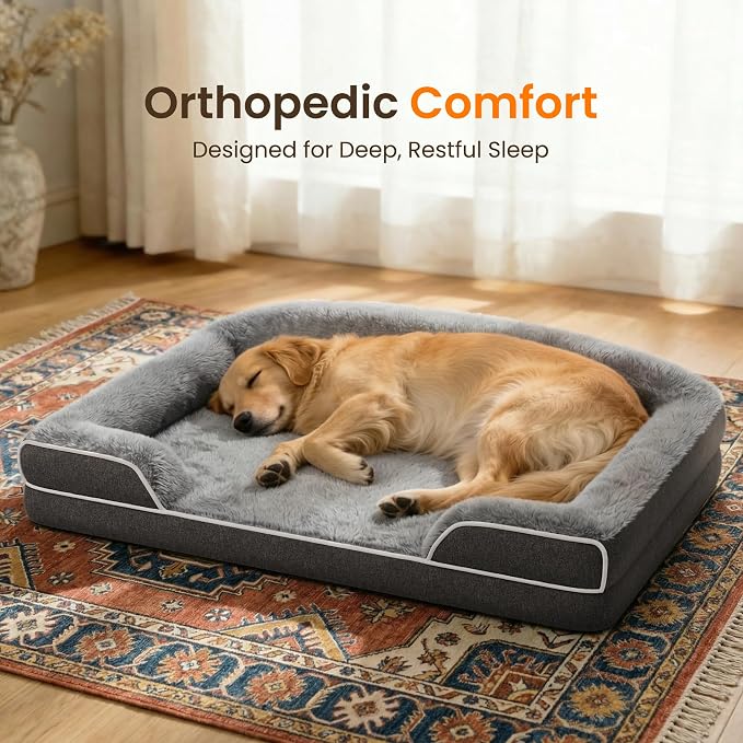 Orthopedic Dog Bed for Extra Large Dogs, 45"x30" XL Dog Couch Bed | Egg Crate Foam for Pressure Relief, Cozy Bolster Sofa Design, Waterproof Removable Washable Cover, Non Slip Bottom, Dark Grey - Image 3