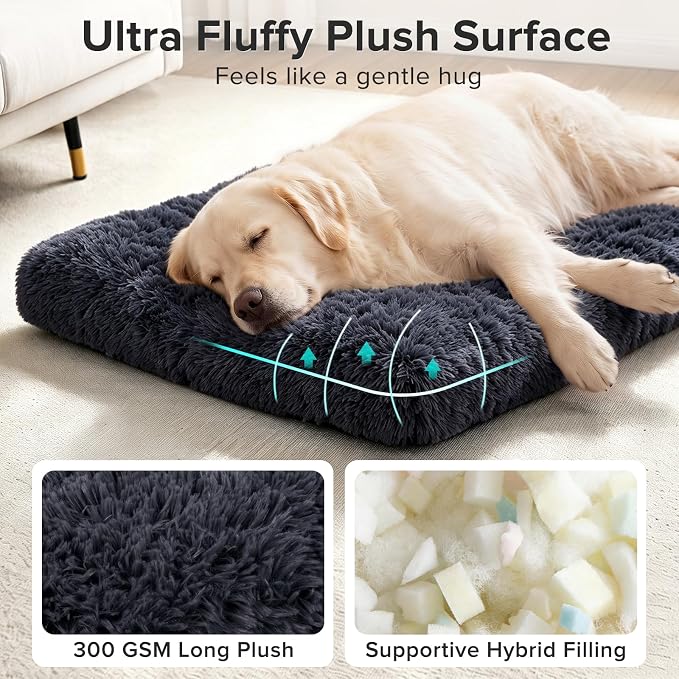 JOEJOY Dog Bed Crate Pad, Deluxe Plush Washable Dog Beds Fulffy Soft Kennel Pad Anti-Slip Pet Sleeping Mat for Small Dogs, 23" x 18", Dark Grey - Image 2