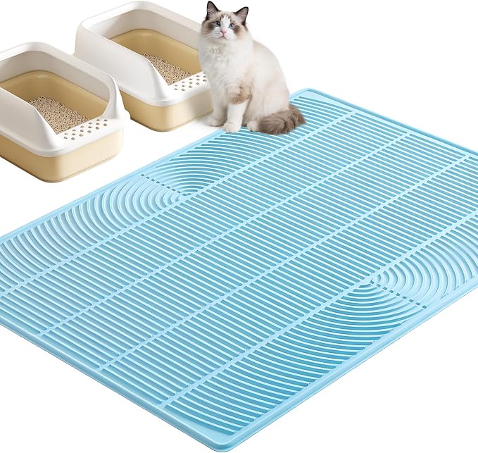 TRZZ XXL Cat Litter Mat, Large Silicone Waterproof Mat, Blue | Non-Slip, Easy to Clean, Cat Litter Trapping Mat, Kitty Litter Catcher, Scatter Control, for Floor by TRZZ