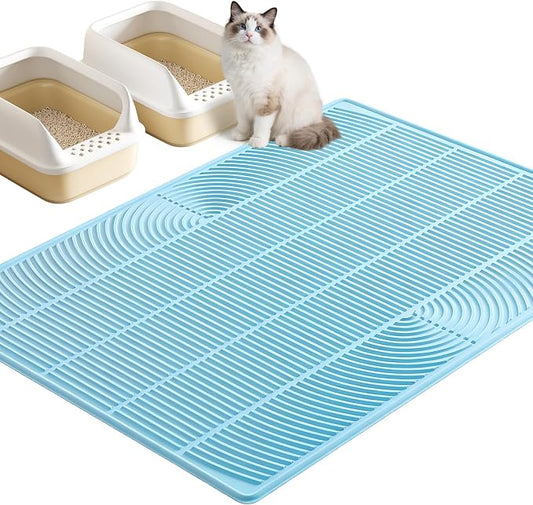 TRZZ XXL Cat Litter Mat, Large Silicone Waterproof Mat, Blue | Non-Slip, Easy to Clean, Cat Litter Trapping Mat, Kitty Litter Catcher, Scatter Control, for Floor by TRZZ