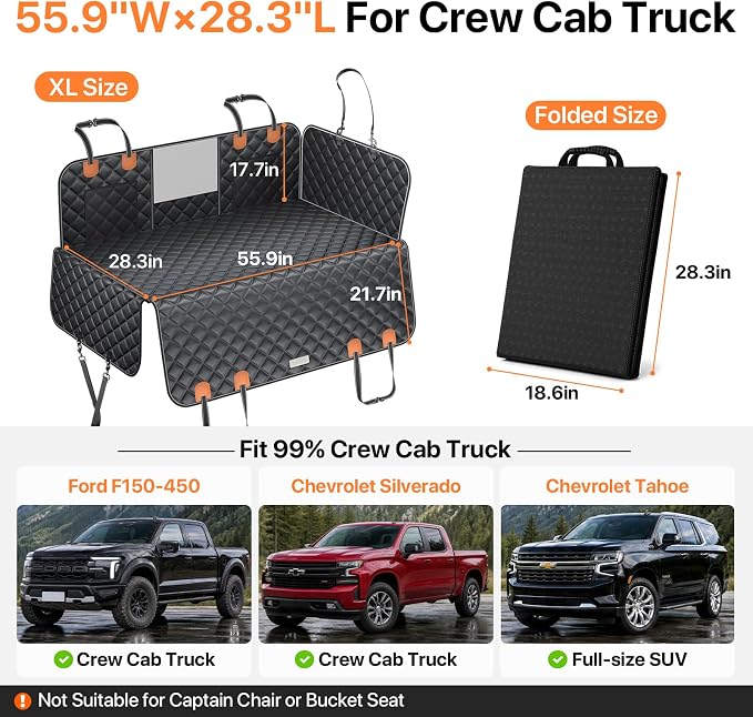 Hard Bottom Dog Truck Seat Cover, Back Seat Extender with Washable Mat, XL | Military-Grade Protection, 650LB Support, 45% More Space for Large Dogs, Waterproof, Fits Crew Cab Trucks & Large SUVs - Image 7