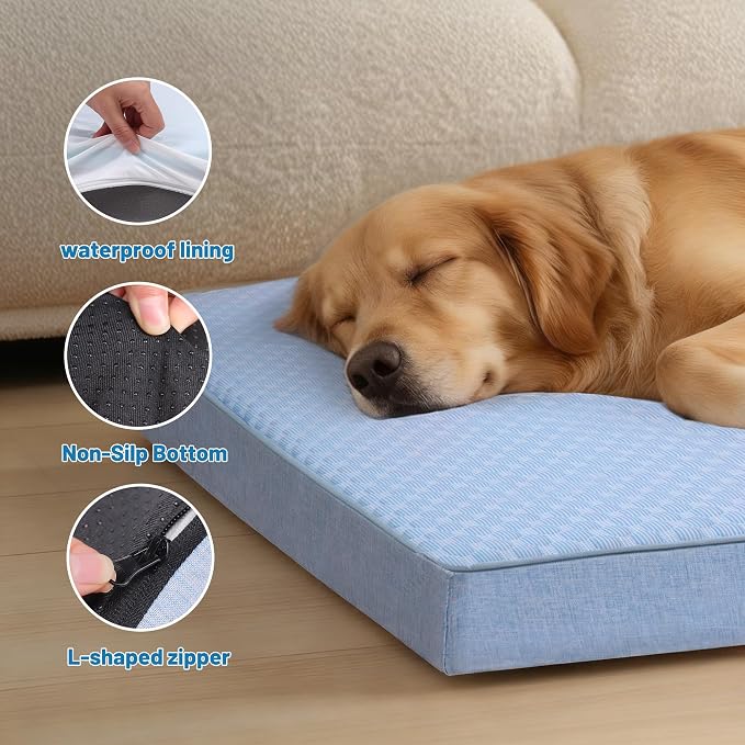 Cooling Dog Bed for Large Dogs, Orthopedic Memory Foam Pet Bed for Crate with Removable Washable Cover,Ideal for Arthritic Dogs (Cooling Fabric, Large-35"x 22" x 3") - Image 4