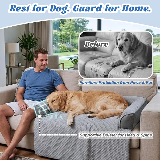 GGIB Cooling Dog Bed Mat with Bolster Pillow Washable Dog Couch Cover Breathable Summer Pet Couch Bed Protector Indoor(Small, Cooling Grey) - Image 4