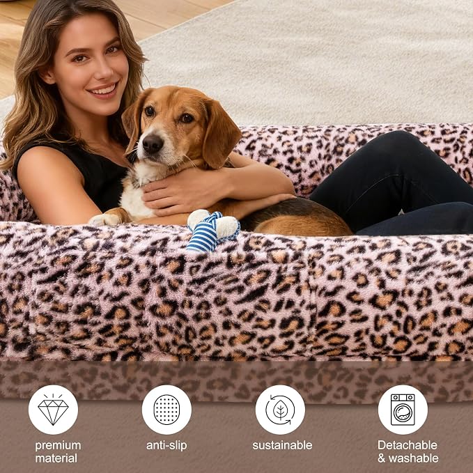 Human Dog Bed for Adult,Large Dog Bed 70"x38"x10" | Orthopedic Washable XL Dog Bed with Memory Foam (Pink leopard print) - Image 4