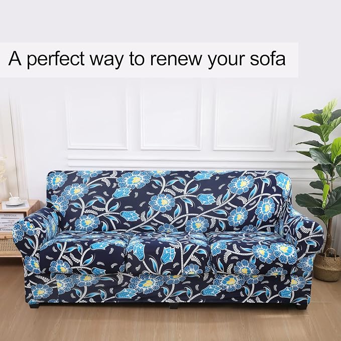 hyha Stretch Couch Covers, Sofa Cover for 3 Cushion Couch Pet Friendly | Floral Pattern, Printed, 4 Pieces, 3 Separate Cushion Sofa, Durable Anti-slip Washable Protector with Elastic Bottom for Dogs - Image 8