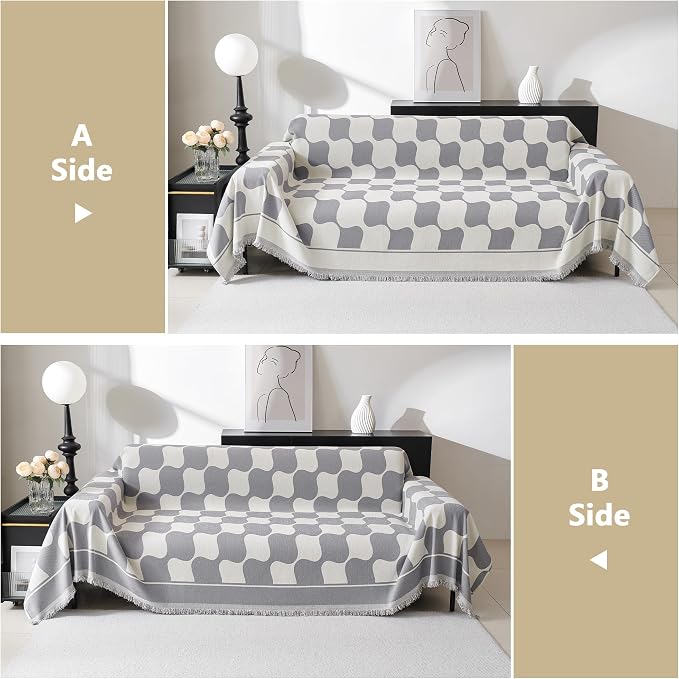 MEETSKY Couch Cover Super Soft Couch Covers for 2 Cushion Couch Sofa, Modern Jacquard Sofa Slipcover Loveseat Futon Cover, Couch Covers for Sectional Sofa, 71" x 118", Grey Checkerboard - Image 4