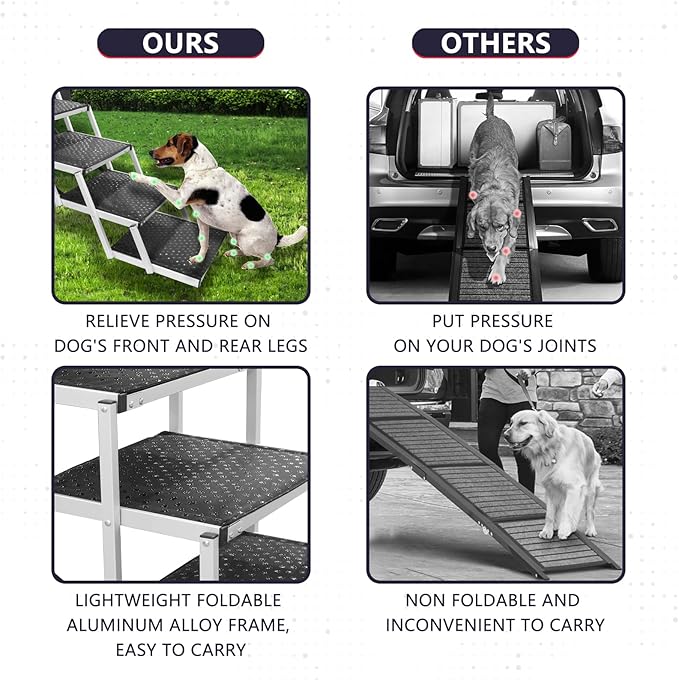 PENSUN Dog Stairs with Nonslip Surface Portable Folding Pet Ramp for Car, SUV and Trucks Foldable Truck Ramp Stairs for Small to Large Size Dogs Up to 250LBS